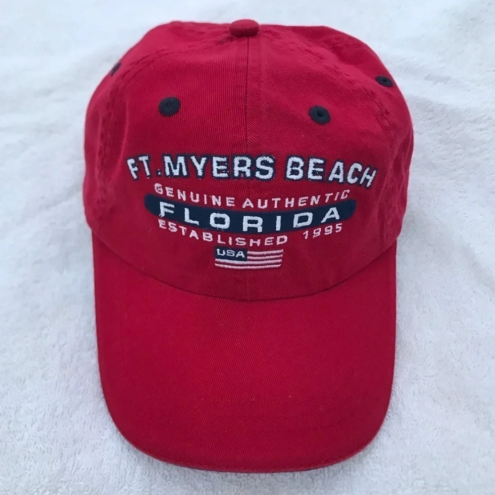 Marco Destin for Fort Meyers Beach Florida AmFlag Adjustable Red Baseball Cap